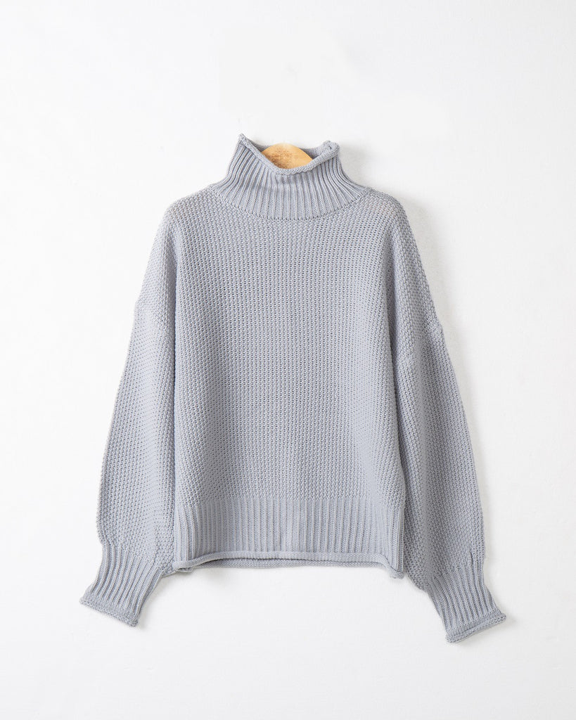 Damen modischer Pullover mit hohem Kragen und strukturierter Textur WW