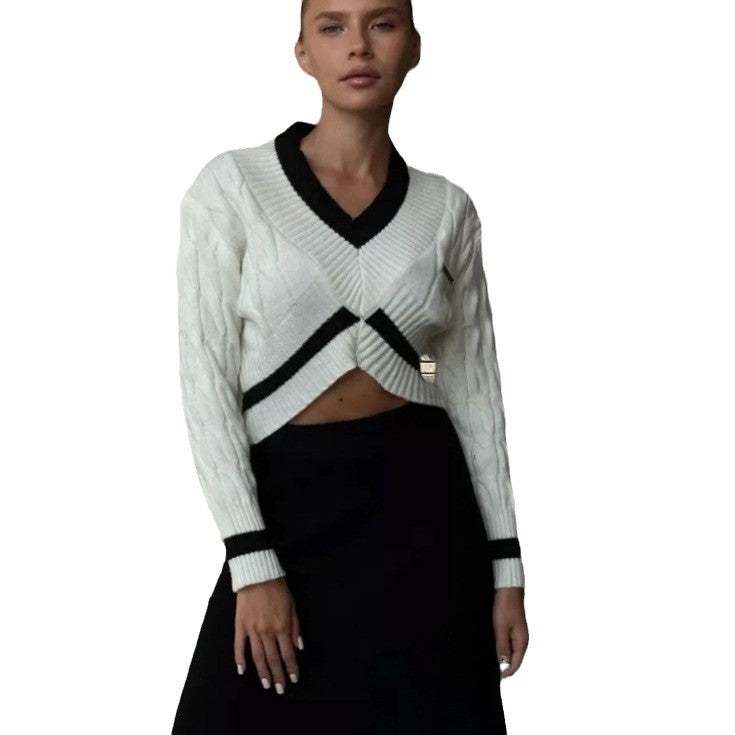Damen Strick-Crop-Top mit modischem Zopfmuster WW