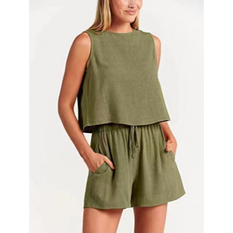 Damen lässiger Zweiteiler mit leichtem Oberteil und Shorts WW