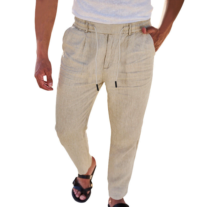 Herren lässige Leinenhose mit elastischem Bund W&W Mode