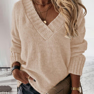 Damen Strickpullover mit V-Ausschnitt und kuscheligem Material WW