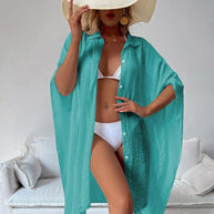 Damen Strandbluse im lässigen Schnitt mit Knopfverschluss und weitem Design WW