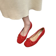 Damen Ballerinas mit zierlichem Schleifendetail und samtiger Oberflächenstruktur WW