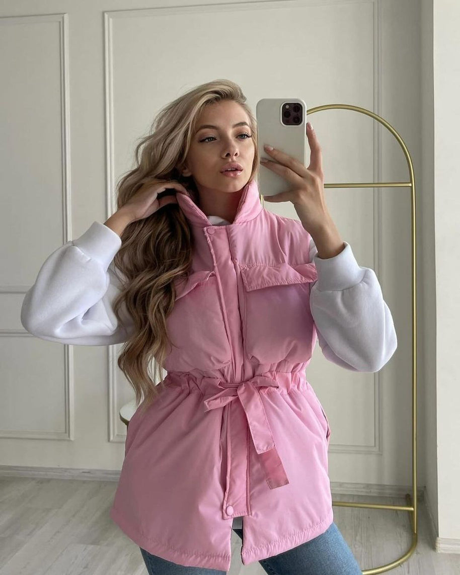 Damen sportliche Weste mit Kapuze und Taillenzug WW