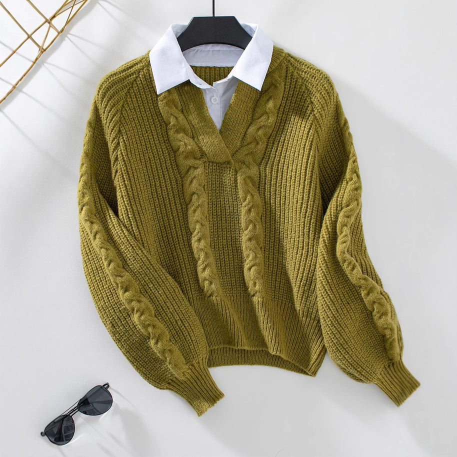 Damen Strickpullover mit stylischem Kragen WW