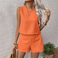 Damen luftiges Kurzoverall mit klassischem Rundhals und minimalistischen Design WW