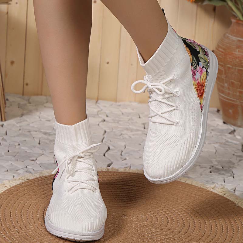WW | Bequeme Halbhohe Sneakers Mit Blumendetail an Der Ferse Für Damen