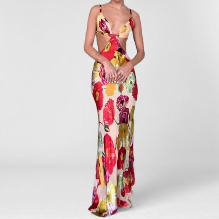 Damen Maxikleid mit raffiniertem Cut-Out-Design und floralen Akzenten W&W Mode