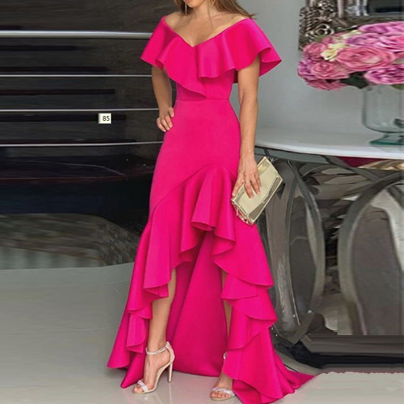 Damen Abendkleid mit asymmetrischem Rüschensaum WW