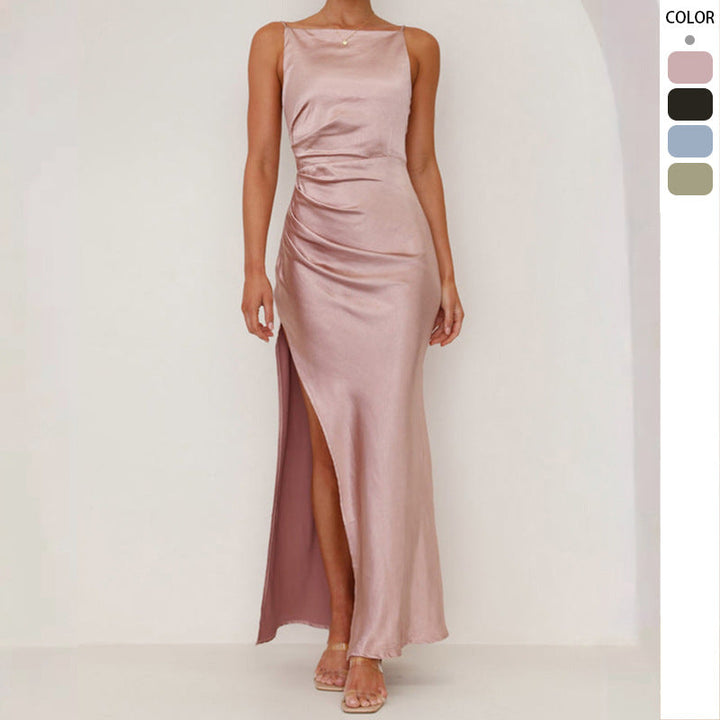 Damen Maxikleid mit elegantem Satin-Finish und hoch geschnittenem Schlitz W&W Mode