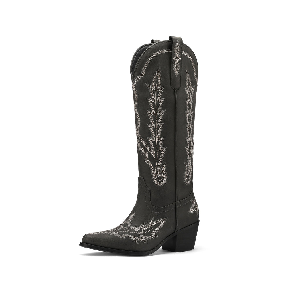 Damen Verzierte Western-Stiefel bis zum Knie WW