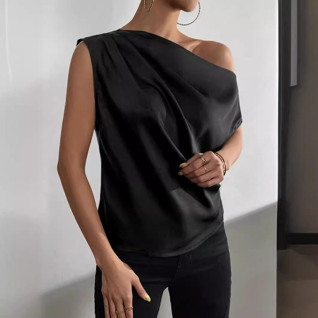 Damen asymmetrisches Top mit Drapierung und elegantem Schnitt WW