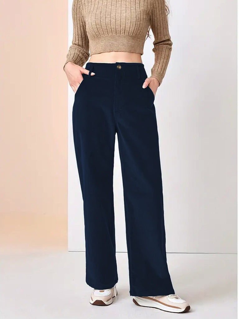 Damen weite Hosen mit hoch tailliertem Schnitt und praktischen Seitentaschen WW