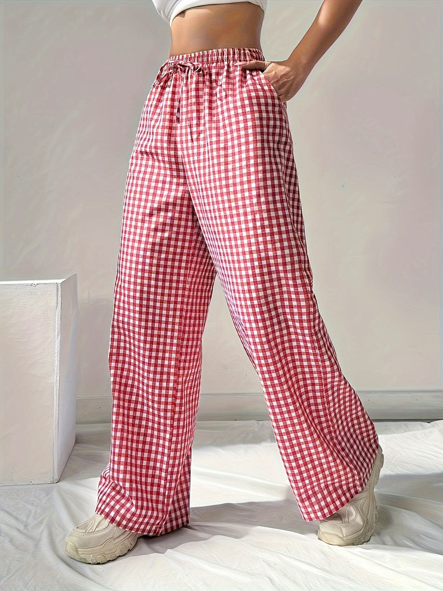 Damen Weite Karohose mit elastischem Bund und schickem Schnitt WW
