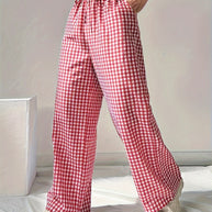 Damen Weite Karohose mit elastischem Bund und schickem Schnitt WW