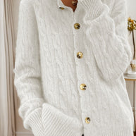 Damen Kaschmir Strickjacke mit Knopfverschluss und strukturiertem Zopfmuster WW