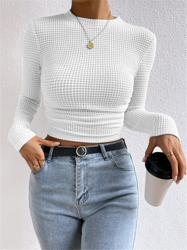Damen Cropped Langarmshirt aus strukturiertem Material mit tailliertem Schnitt WW