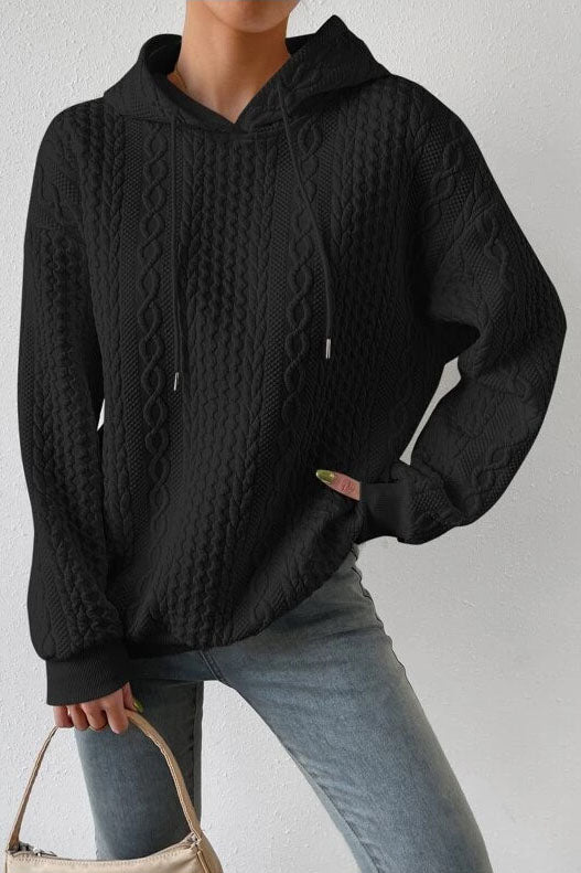 WW Jacquard Kapuze Schnürung langärmliges lockeres Sweatshirt