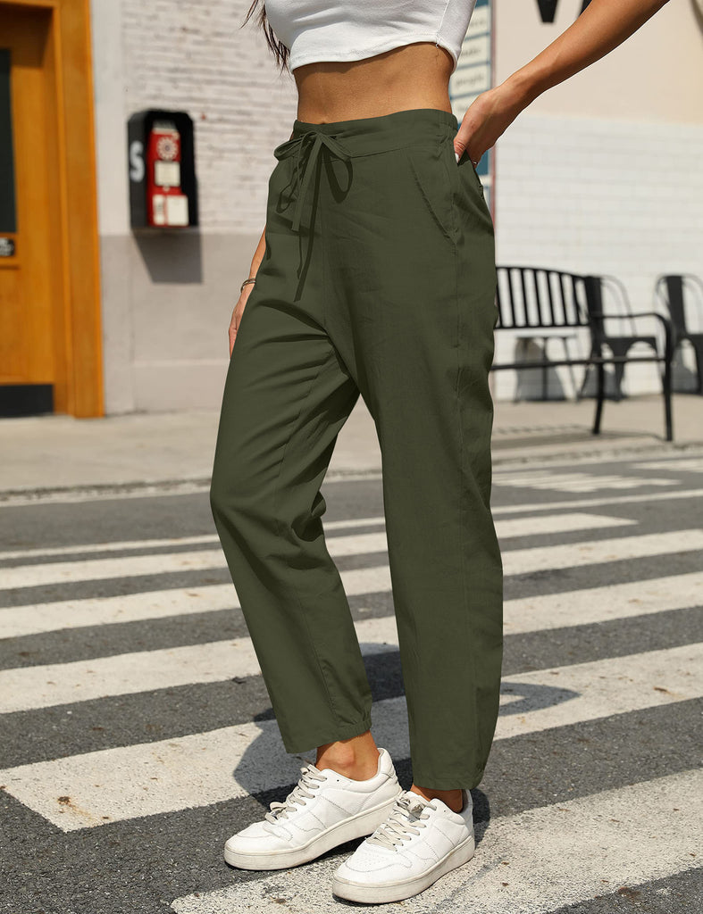 Damen Bequeme Relaxed-Fit Hose mit verstellbarem Bund und seitlichen Taschen WW