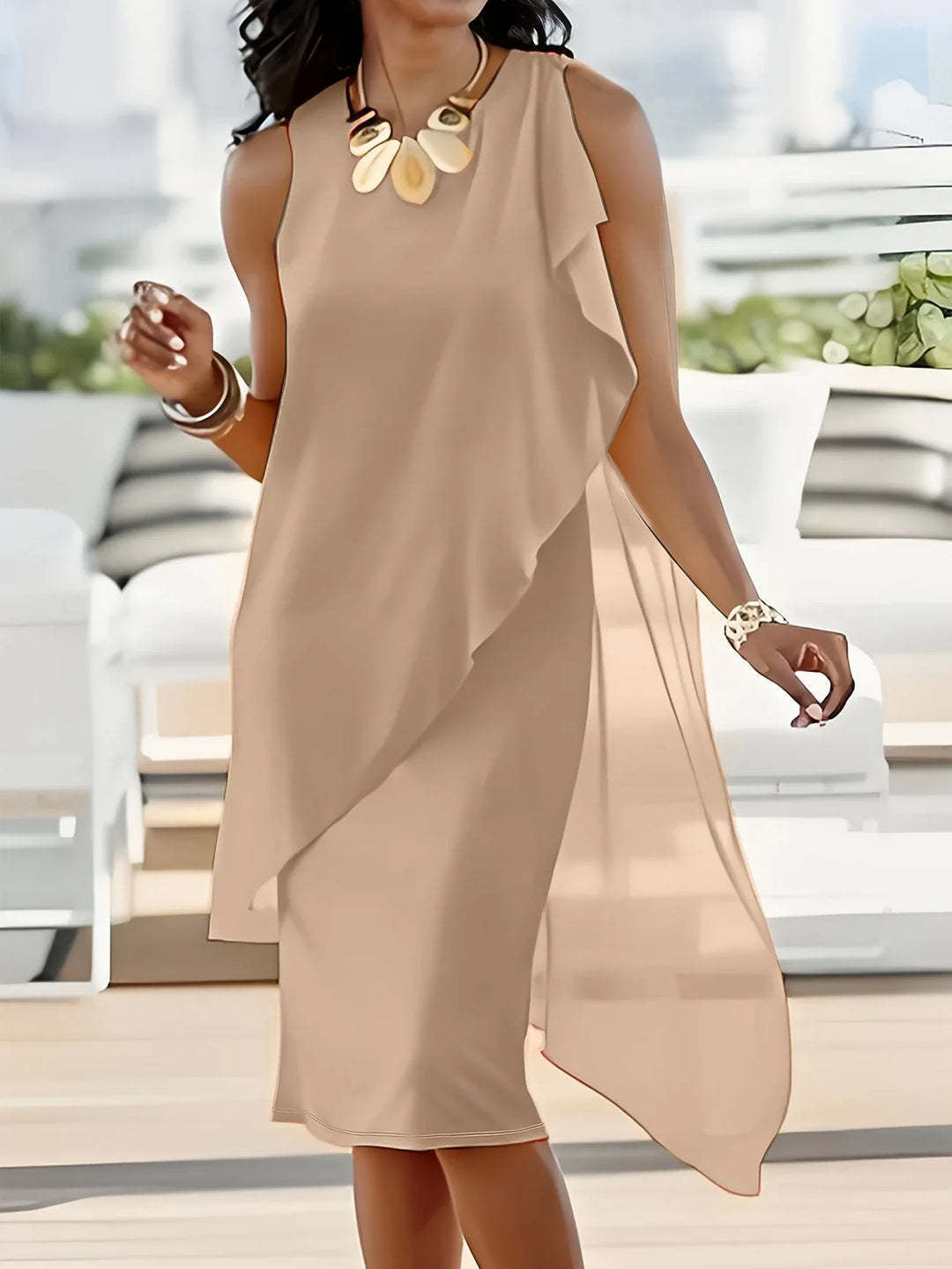 Damen asymmetrisches Chiffonkleid mit raffiniertem Rüschendetail WW