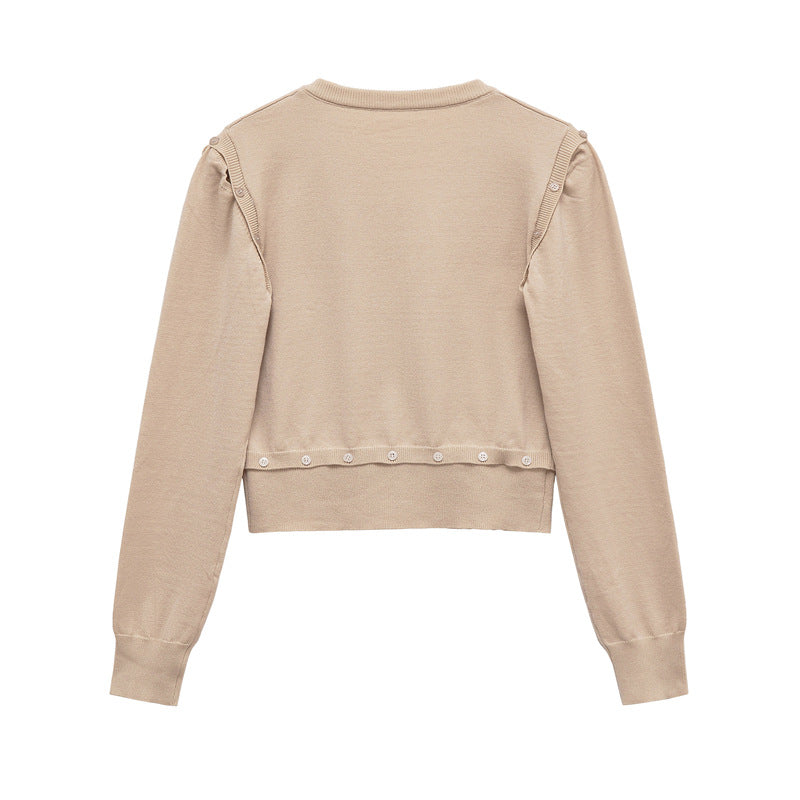 Damen Strickpullover mit V-Ausschnitt und dekorativen Knöpfen WW