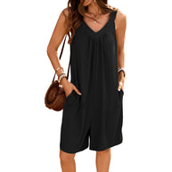 Damen ärmelloses Jumpsuit mit tiefem V-Ausschnitt und praktischen Taschen WW
