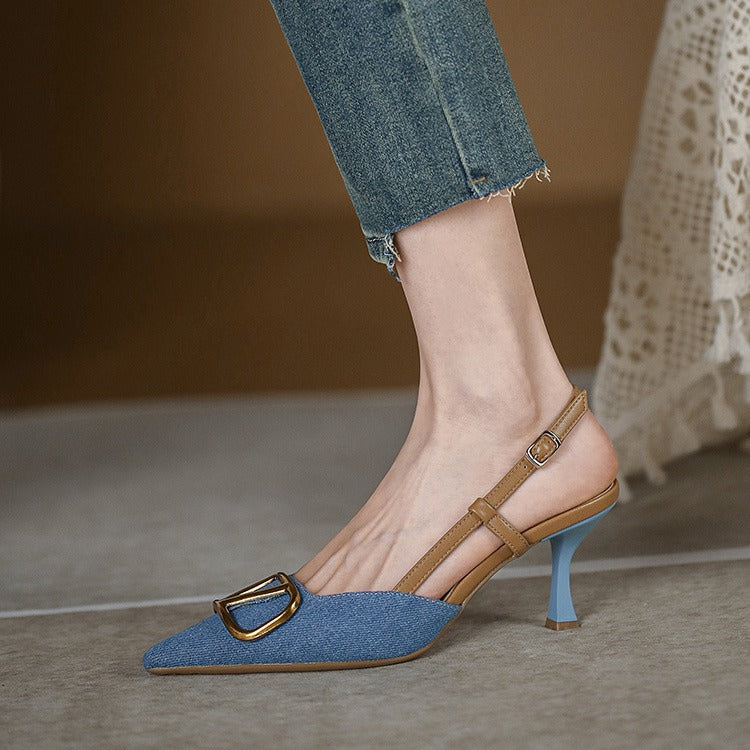 Damen Slingback Pumps mit eleganter quadratischer Zehenpartie und hochwertigem Riemen WW