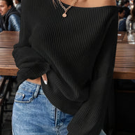 Damen lässiges Oversized Sweatshirt mit Off-Shoulder-Ausschnitt WW