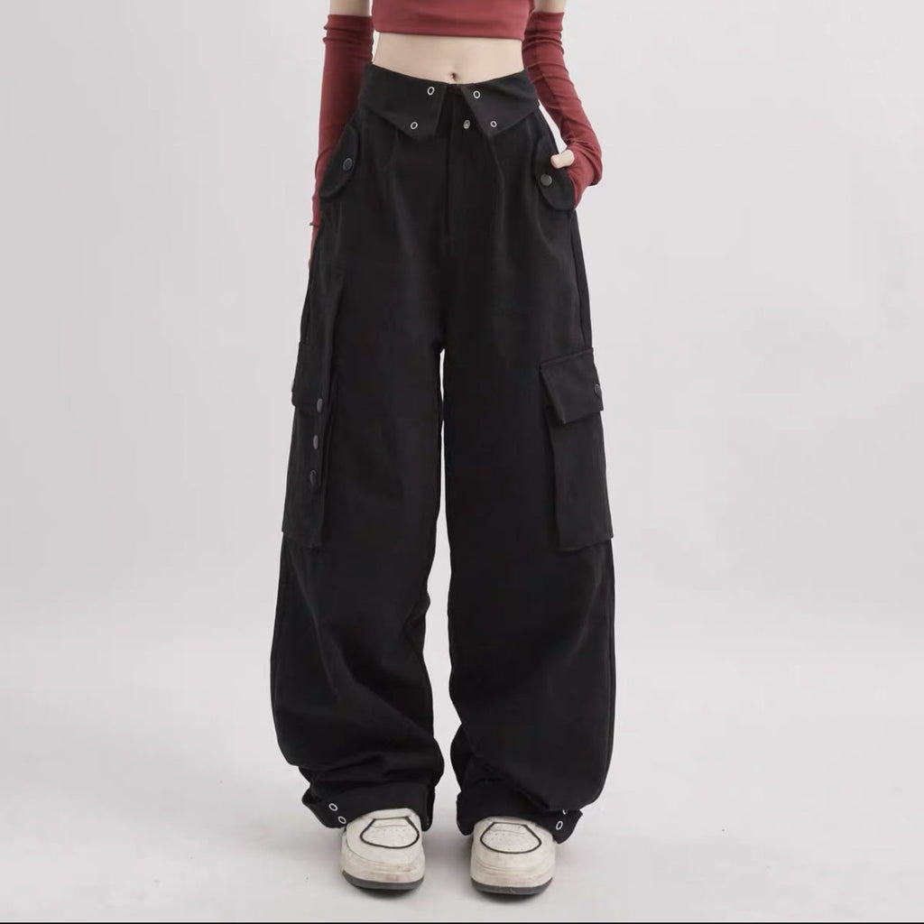 WW | Frauen Hohe Taille Lange Cargo-Hosen mit Taschen