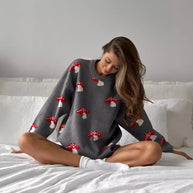Damen Strickpullover mit verspieltem Pilzmotiv WW