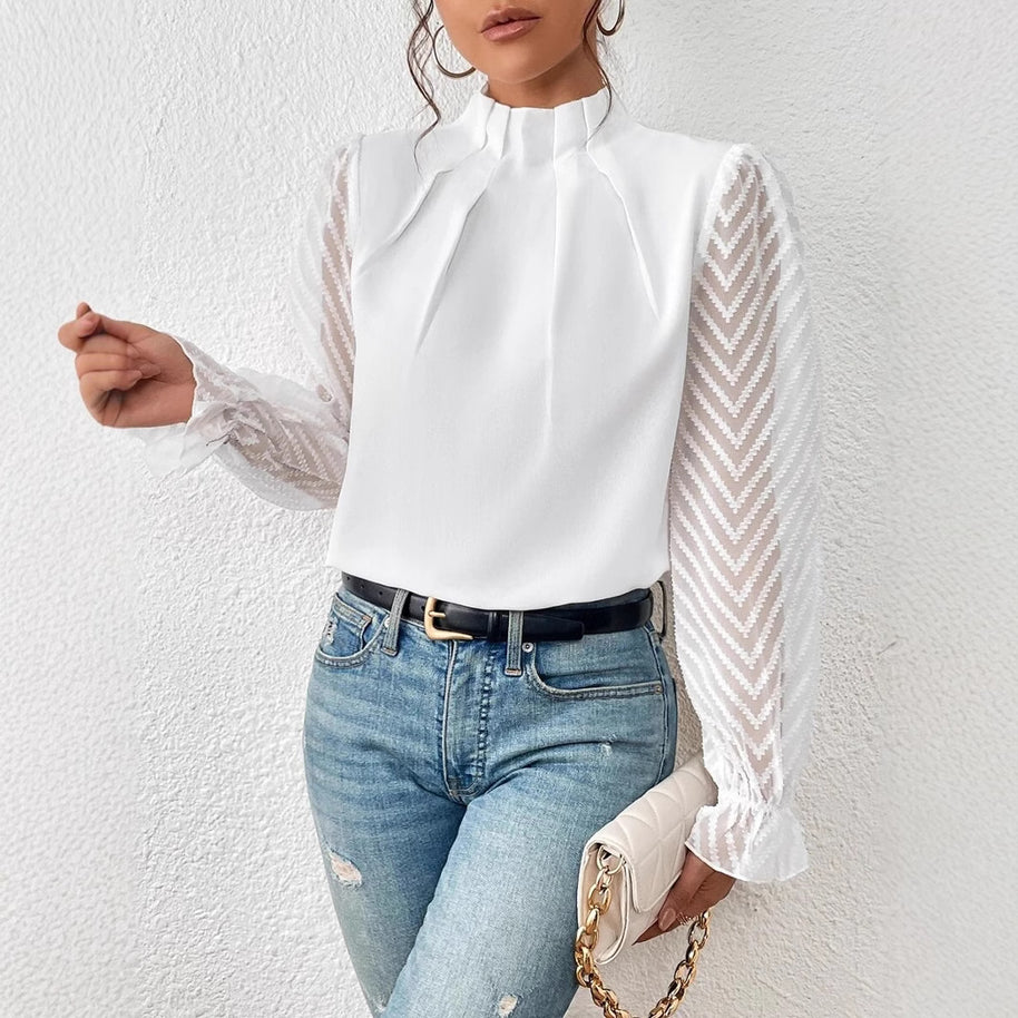 Damen Bluse mit modernen transparenter Ärmel WW