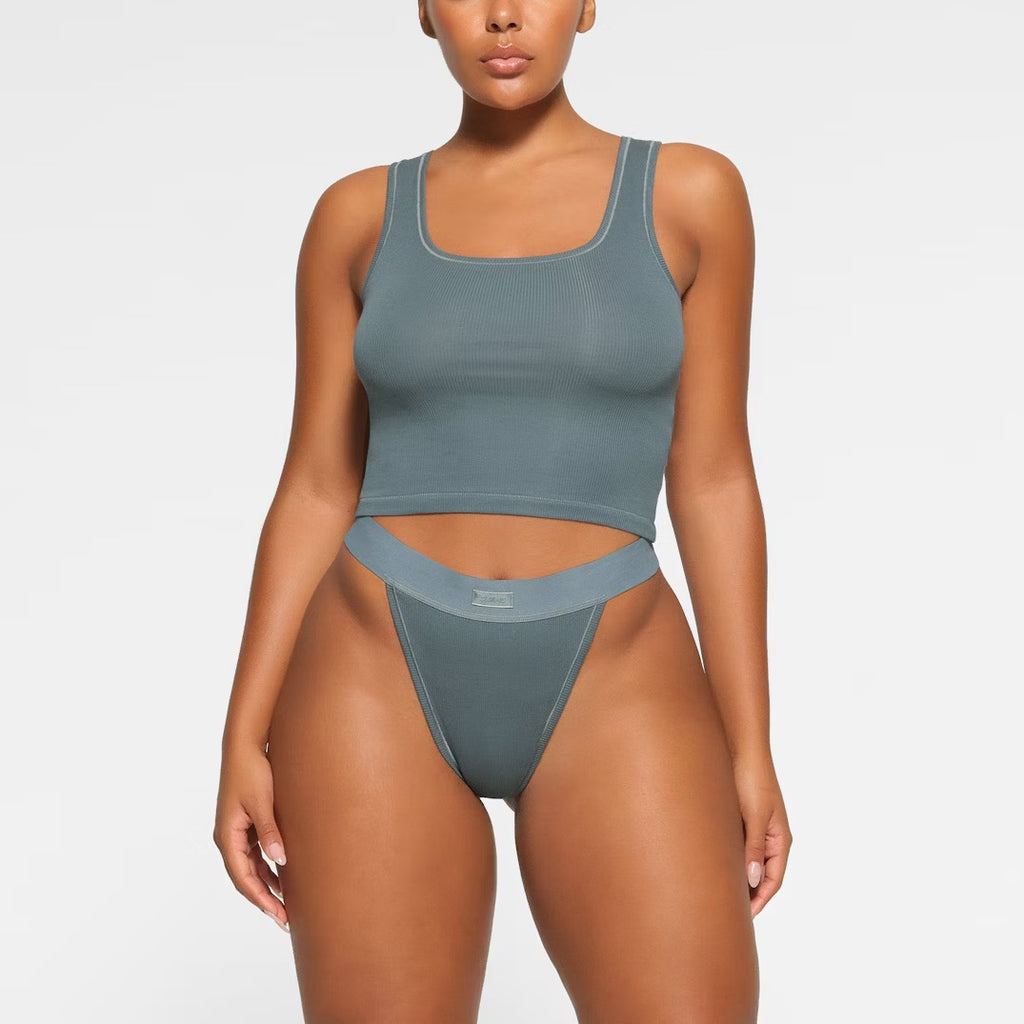 Damen Rippenstrick Sport Crop Top WW