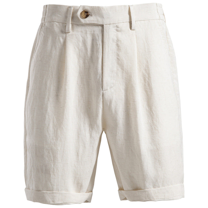 Herren nan lässige Leinenshorts mit Umschlag und Bundfalten W&W Mode