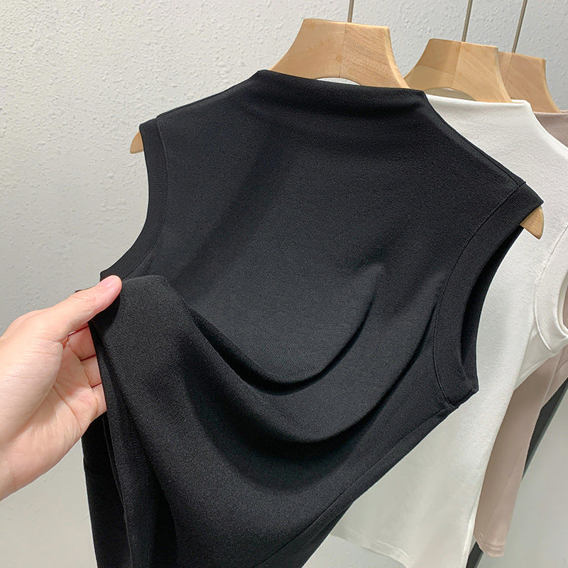 Damen ärmelloses Oberteil mit elegantem hohen Kragen und fließendem Material WW