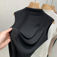 Damen ärmelloses Oberteil mit elegantem hohen Kragen und fließendem Material WW