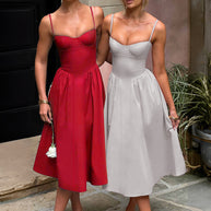 Damen Midi-Kleid mit eleganter Bustier-Oberfläche und schwingendem Rock WW