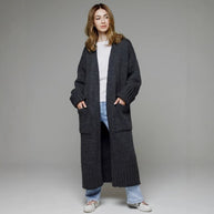 Damen bequemer langer Strickcardigan mit Taschen und breiten Ärmeln WW