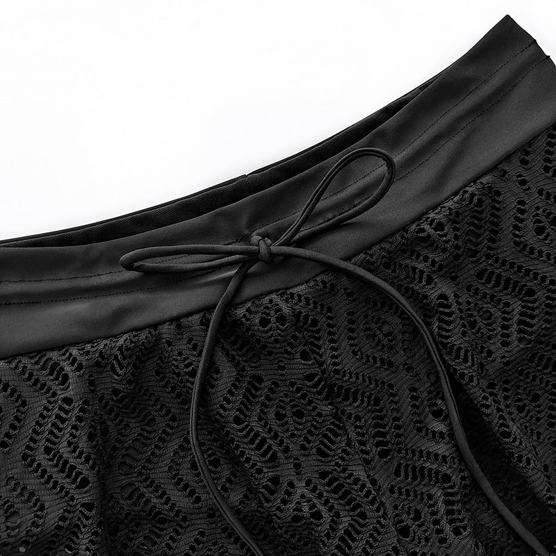 Damen Bade-Shorts mit gehäkeltem Design und elastischem Bund WW