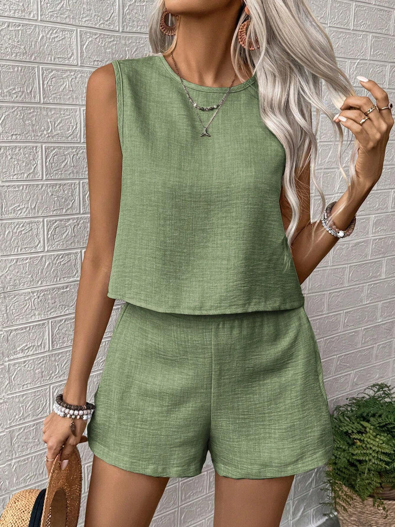 Damen Lässiger Zweiteiler mit ärmellosem Top und Shorts WW