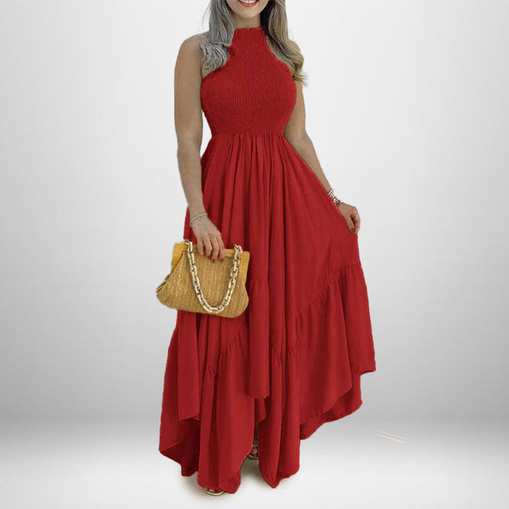 Damen Maxikleid mit hochgeschlossenem Design und voluminösem Rock W&W Mode