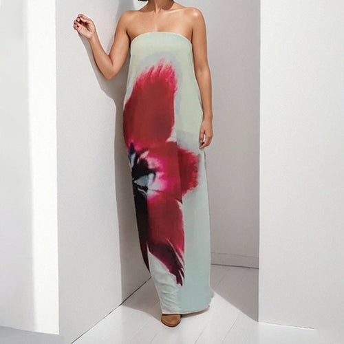 Damen Maxikleid mit schulterfreiem Design und floralen Akzenten W&W Mode