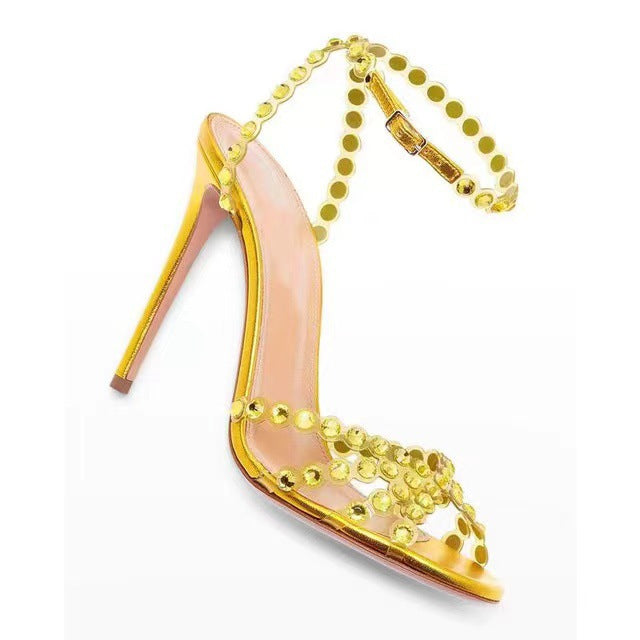 Damen atemberaubende High-Heel Knöchelriemen Sandalen mit dekorativen Perlenakzenten WW