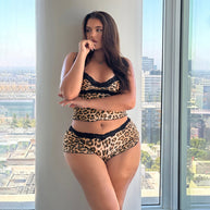 Damen Schlafanzug-Set mit Spitzenakzenten und Leo-Print WW