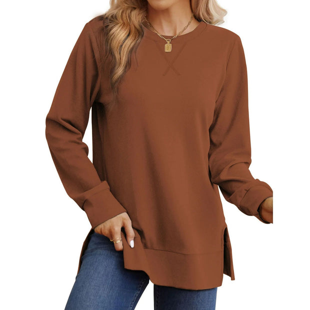 Damen Bequemer Langarm-Sweater mit Seitenschlitzen WW