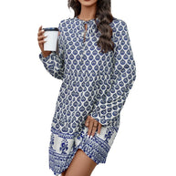 Damen Boho-inspiriertes Minikleid mit floralem Muster und Rüschendetails WW