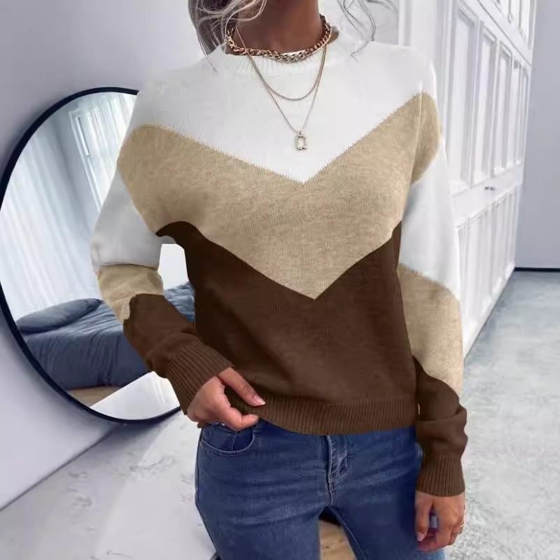 Damen Pullover mit stylischem V-Ausschnitt und geometrischem Muster WW