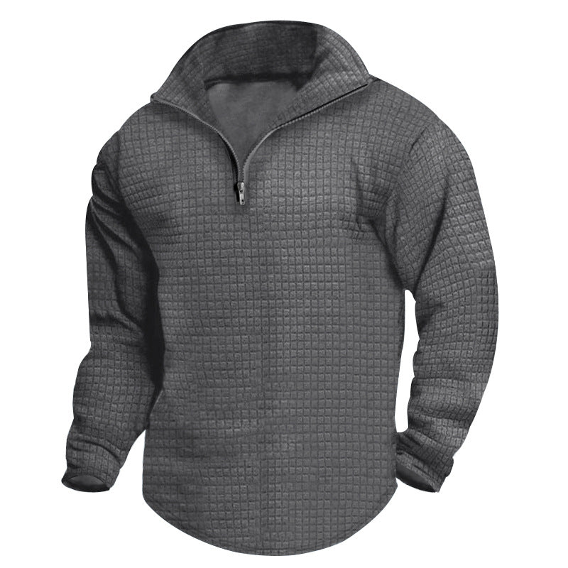 Herren strukturierter Fleece-Pullover mit hohem Kragen und halbem Reißverschluss WW