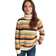 Damen Rollkragenpullover mit farbenfrohen Streifen und hochwertiger Strickqualität WW