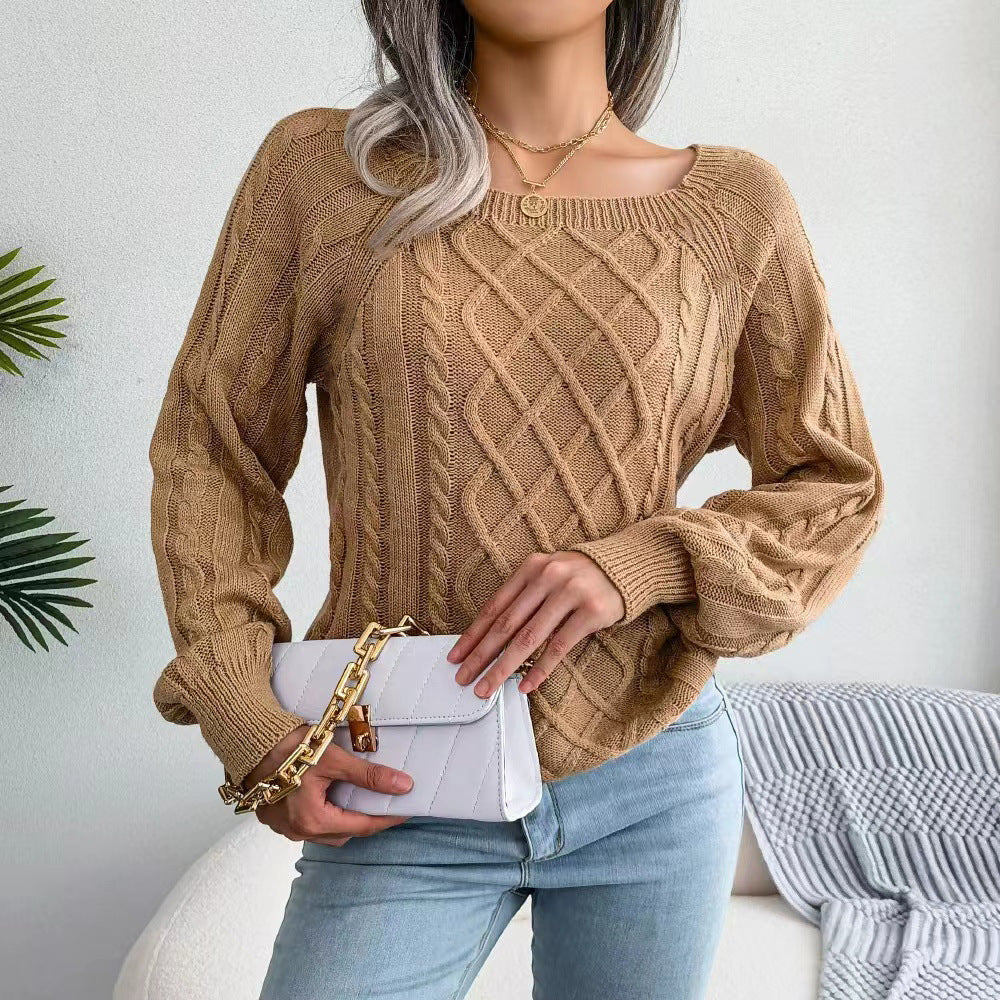 Damen Strickpullover mit tiefem Rundhalsausschnitt und strukturiertem Zopfmuster WW