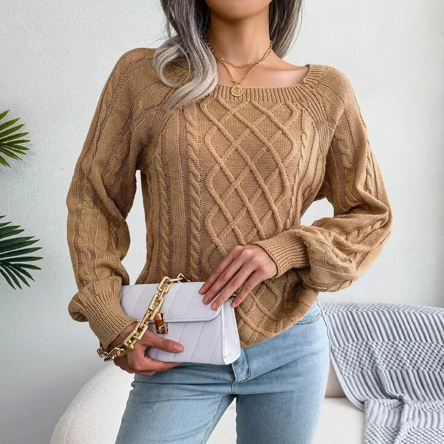 Damen Strickpullover mit tiefem Rundhalsausschnitt und strukturiertem Zopfmuster WW